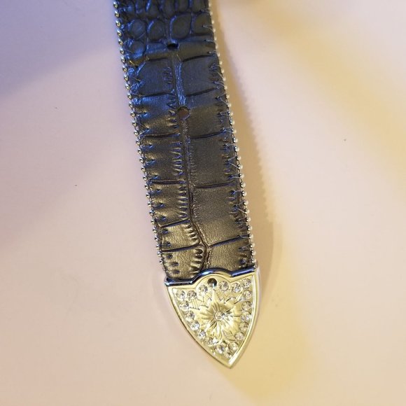 Western‎ Stud Show Gray Leather Jeweled Belt XO Bling Size 33 to 39 Inch main image 7